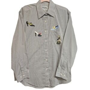 Get Lucky USA Womens Pinstripe Shirt Embroidered Shoe Handbag Novelty Blck White